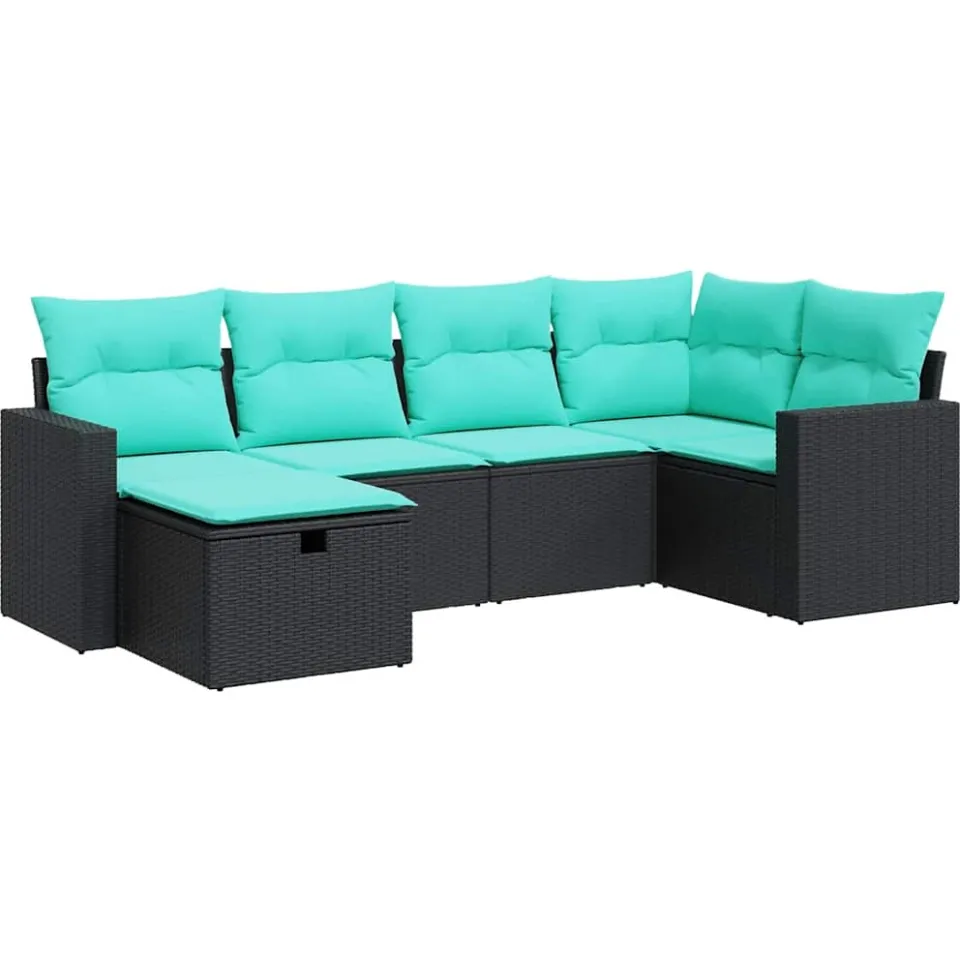 vidaXL 6-delige Loungeset met kussens poly rattan zwart, foto 3