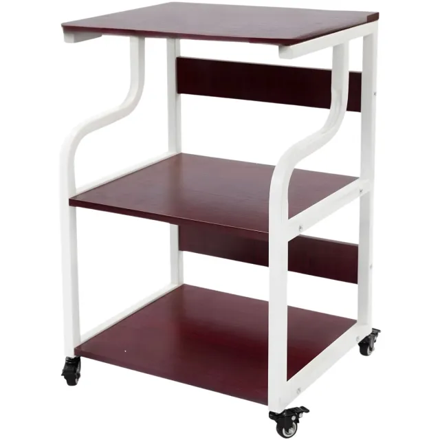 Happiq Printerstandaard – Voor thuiskantoor – 3-laags rollende printerwagen met opbergplank, 50×40×75 cm – Zwart, Wit, Eikenkleur White