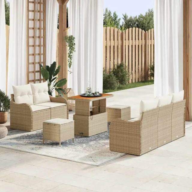 vidaXL Tuin Sofa Set met kussen 8 pcs Beige poly rattan, foto 2