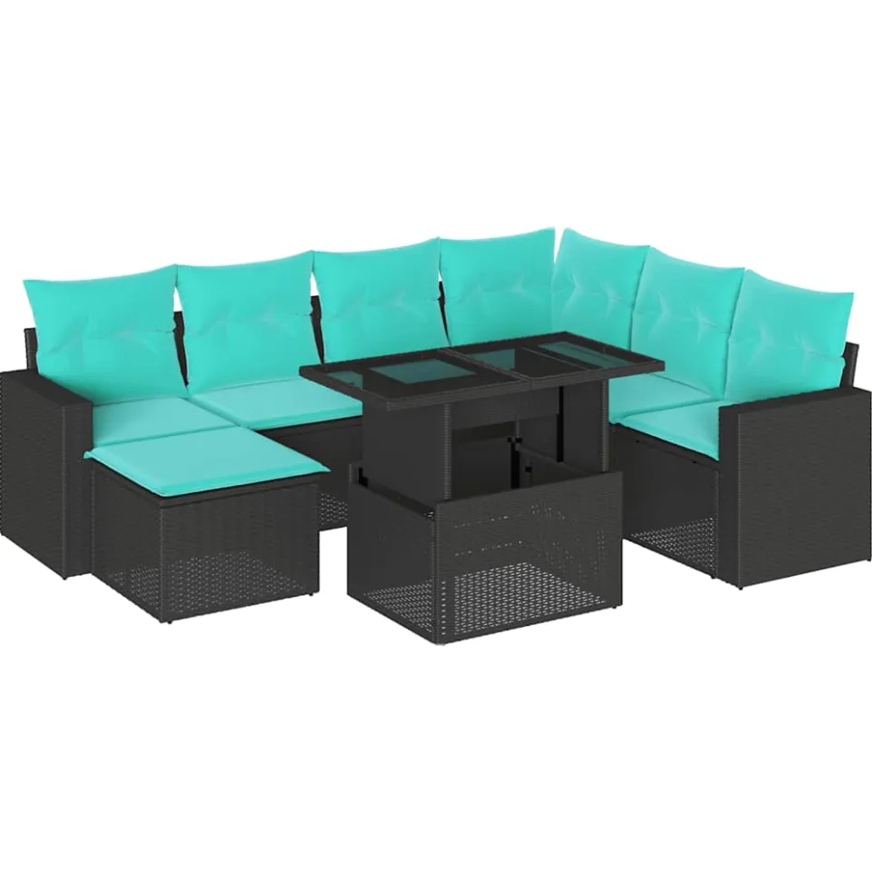 vidaXL 8-delige tuinbankset met kussens, zwart polyrotan, foto 3