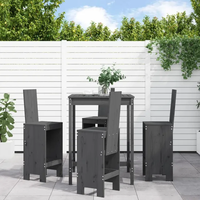 vidaXL 5-delige Tuinbarset massief grenenhout grijs, foto 2