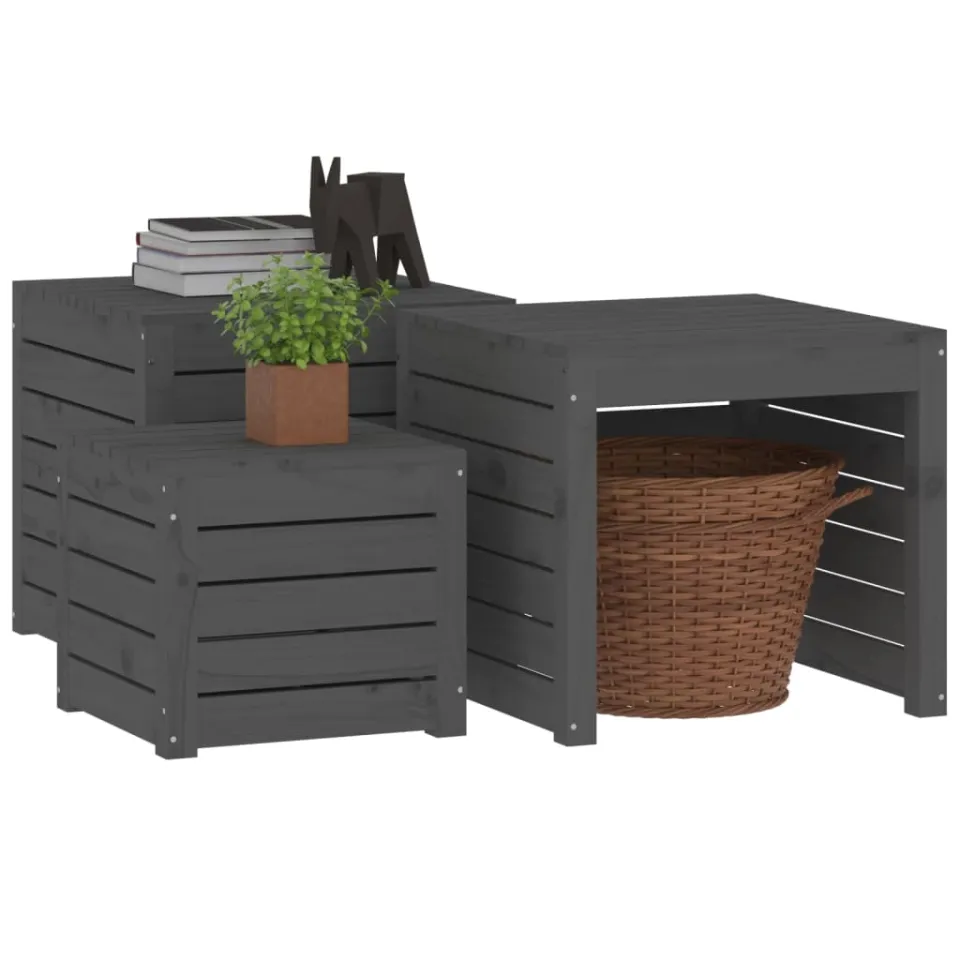 vidaXL 3-delige Tuinboxset massief grenenhout grijs, foto 2