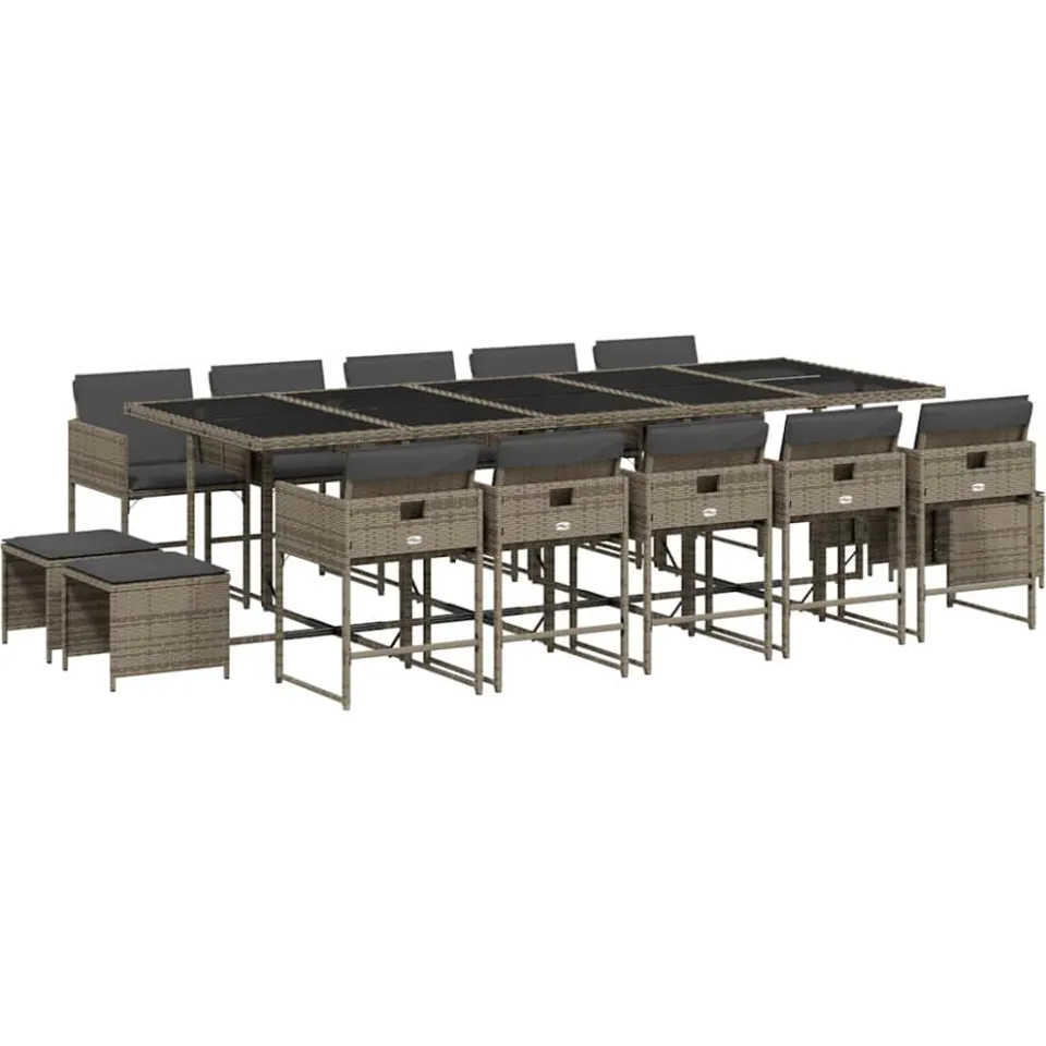 vidaXL 15-delige Tuinset met kussens poly rattan grijs, foto 3