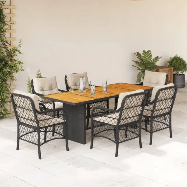 vidaXL 7-delige Tuinset met kussens poly rattan zwart, foto 2