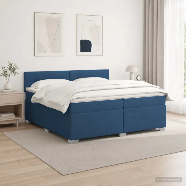 vidaXL Boxspring Bed met Matras en LED Blauw 200 x 200 cm Stof