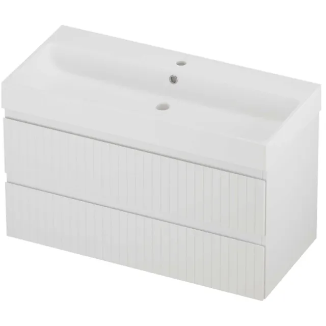Proline Podium Badmeubelset Polystone Loft 1 Kraangat Gefreesd 100x46x62 cm Mat White Mat Wit