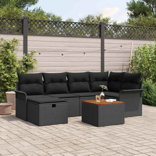 vidaXL Tuinbankenset 7 st Zwart Poly riet
