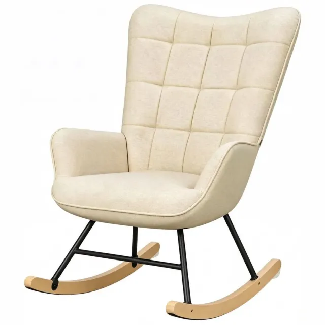 HAUSS SPOLE Schommelstoel - Ergonomische Fauteuil Met Hoge Rugleuning En Armleuningen - Voor Lezen En Ontspannen - Velvet Beige