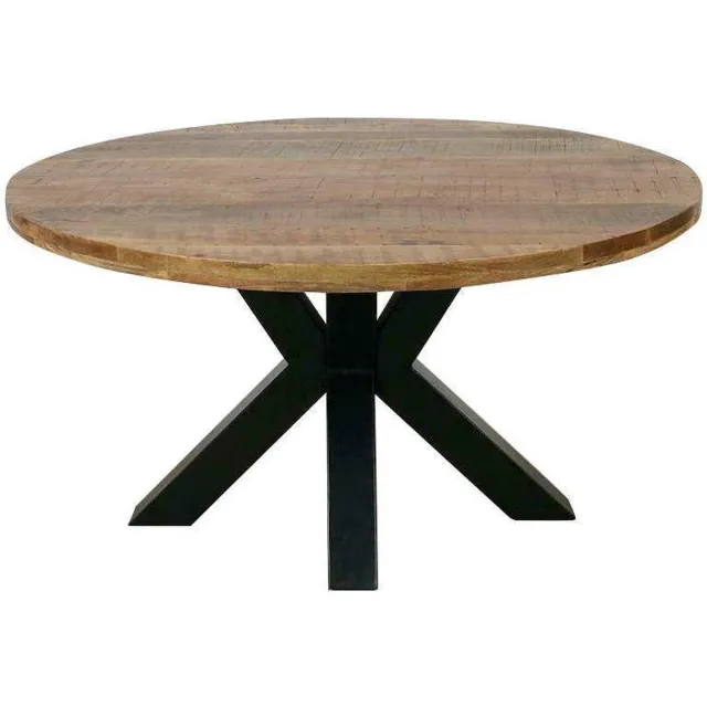 Mahom Mangohouten Eettafel Madison Rond 160 cm Mahom Industrieel - Dinertafel van Mangohout & Metaal - Industriële Eettafel Bruin