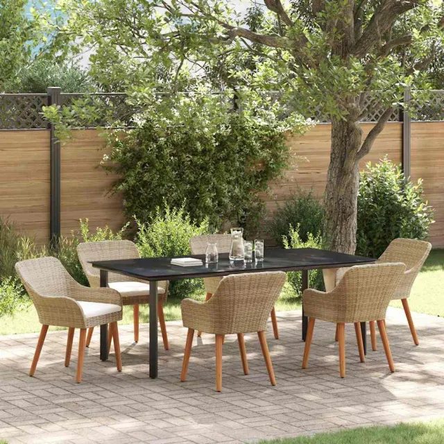 vidaXL Tuin eettafelset 7 st Lichtgrijs poly rattan