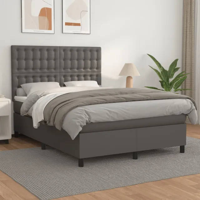 vidaXL Boxspring met matras kunstleer grijs 140x190 cm