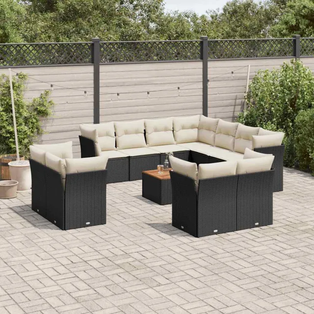 vidaXL 12-delige Loungeset met kussens poly rattan zwart, foto 2