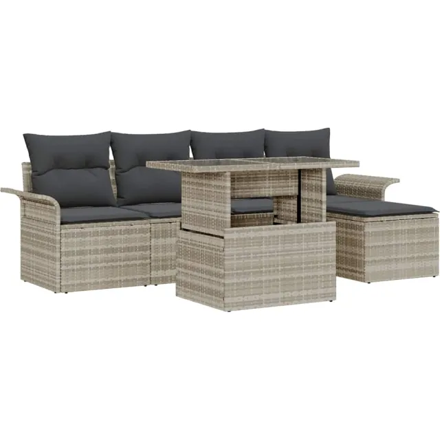 vidaXL Tuin Sofa Set 6 st Lichtgrijs poly rattan