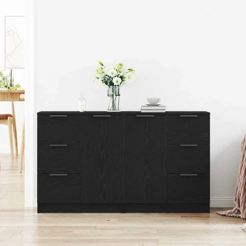 vidaXL Dressoir Zwart Eiken 120 x 30 x 70 cm Bewerkt hout, foto 4