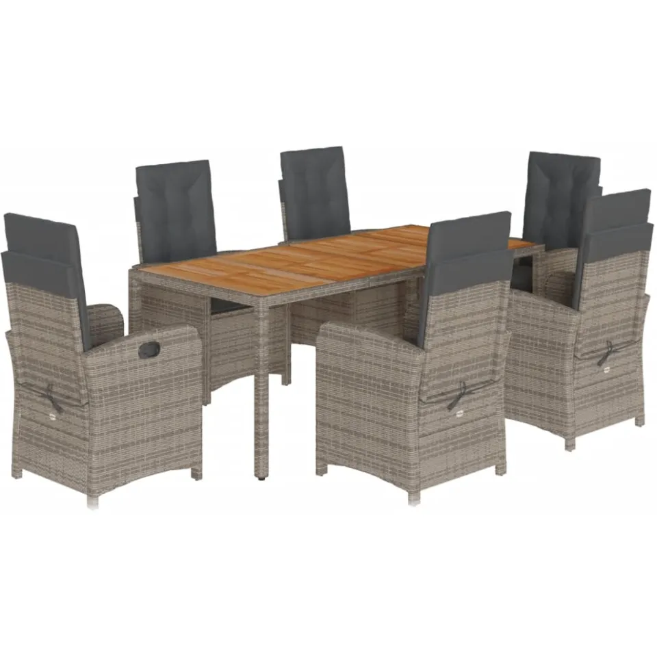 vidaXL 7-delige Tuinset met kussens poly rattan grijs