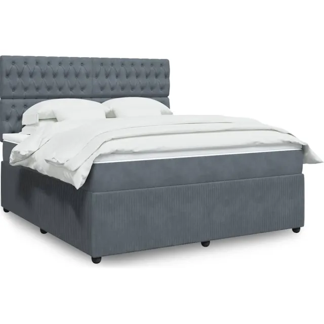vidaXL Boxspring met matras fluweel donkergrijs 180x200 cm grijs