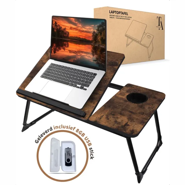 TrueLogic Alpha Bedtafel - Laptoptafel - Laptop standaard - Voor laptops t/m 17 inch - Ontbijttafel - Ontbijt op bed - Geleverd inclusief 8GB usb stick - Dark Wood Donkerbruin Houtlook