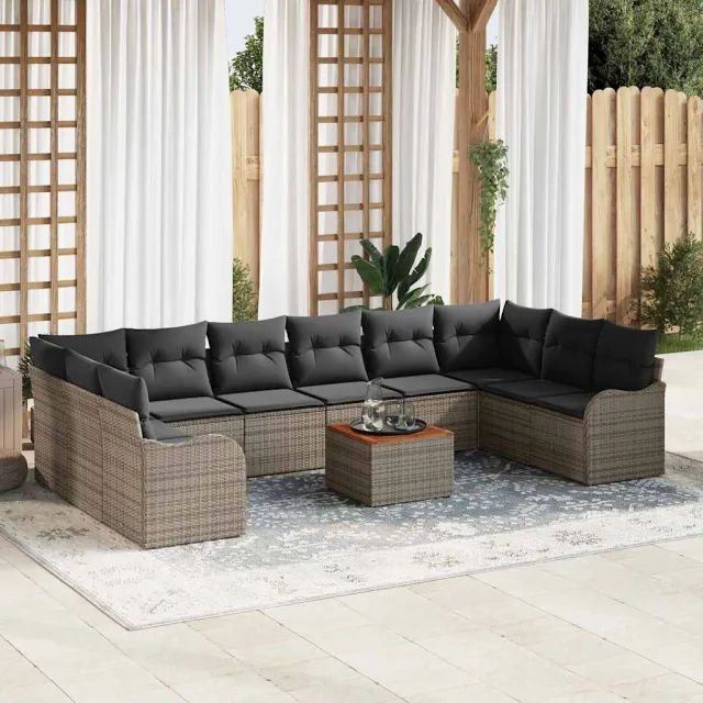 vidaXL Tuinbankenset 11 st Grijs poly rattan, foto 2