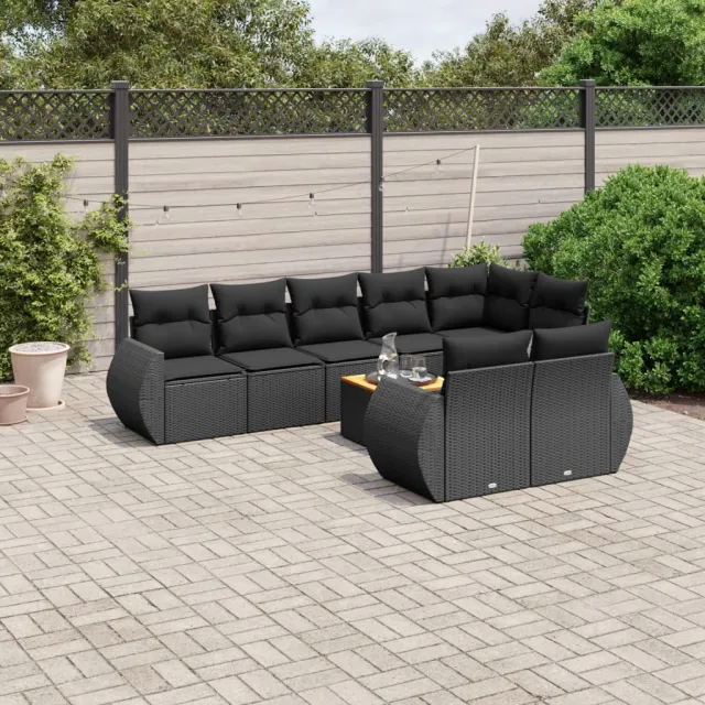 vidaXL 9-delige Loungeset met kussens poly rattan zwart, foto 2