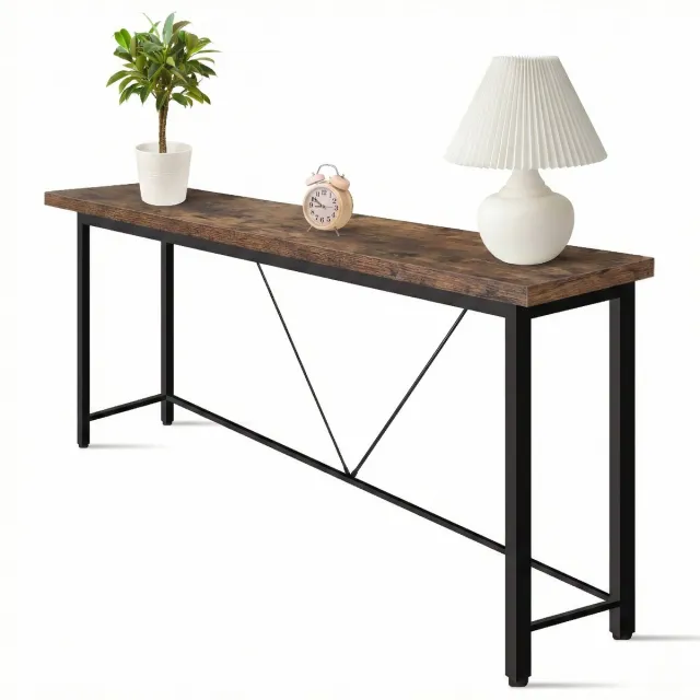 IvoQ Sidetable Bruin – Consoletafel – Haltafel – Industrieel - Smal & Stijlvol - 120x23x74