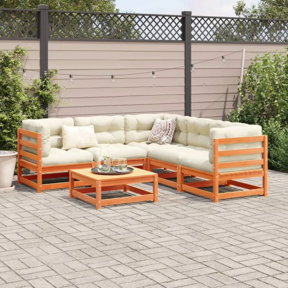 vidaXL 6-delige Loungeset met kussens massief grenenhout wasbruin bruin, foto 2