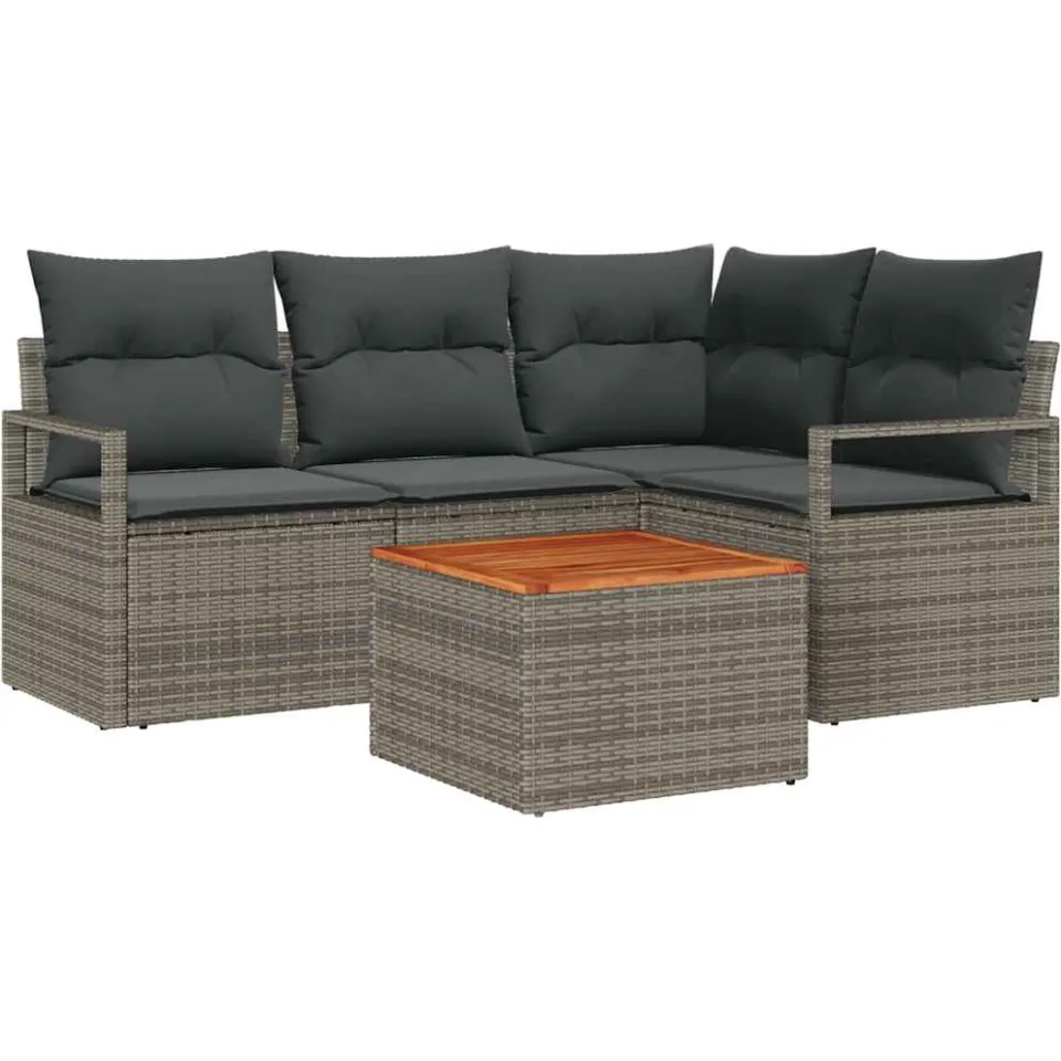 vidaXL Tuinbankenset 5 st Grijs poly rattan