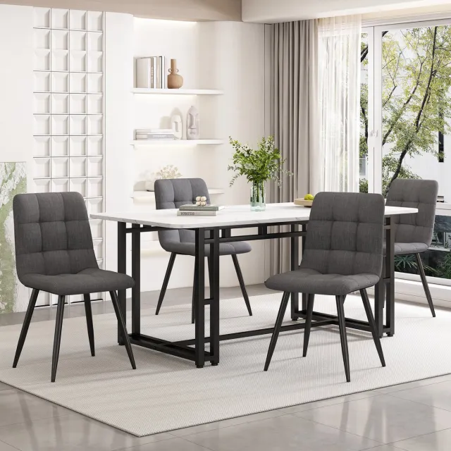 COVREO Eetkamerset 140x80x74 cm grijs en zwart, 1 tafel met 4 stoelen
