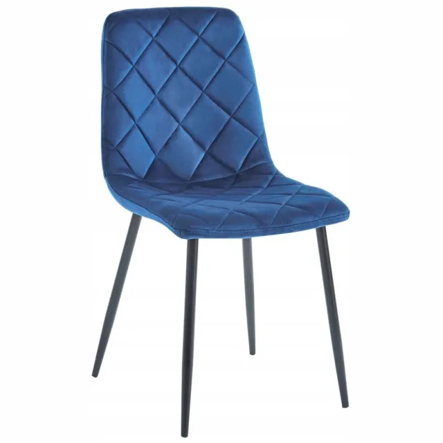 Furnitex Velvet Eetkamerstoel - Blauw - Tapijt - Zwarte Poten Blauw;Zwart
