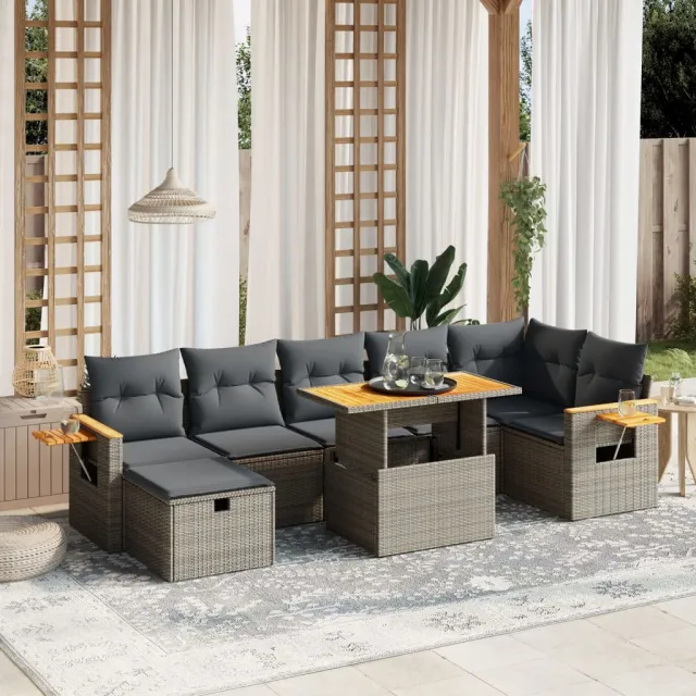 vidaXL 8-delige Loungeset met kussens poly rattan grijs, foto 2