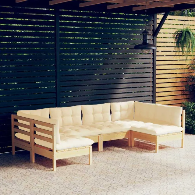 vidaXL 6-delige Loungeset met crèmekleurige kussens massief grenenhout, foto 2