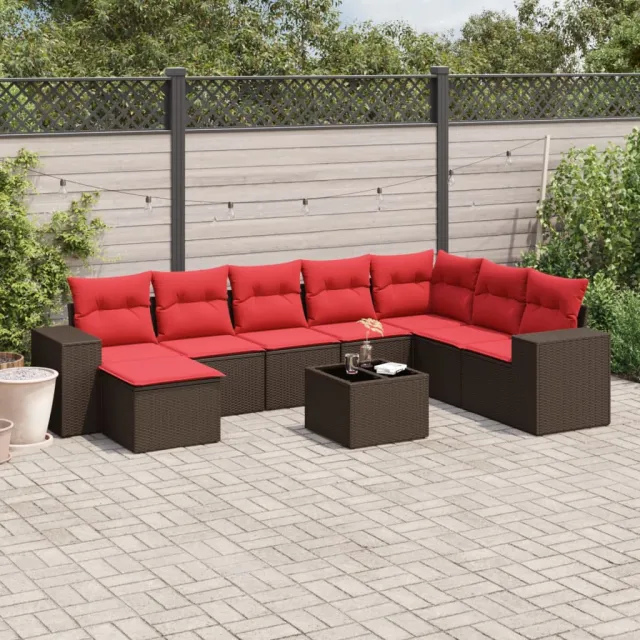 vidaXL 9-delige tuinbankset met kussens, bruin polyrotan, foto 2