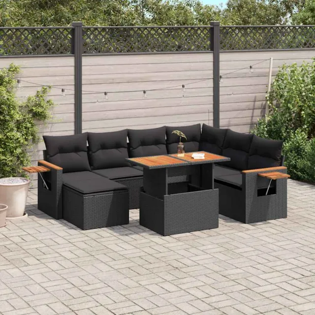 vidaXL 8-delige Loungeset met kussens poly rattan zwart, foto 2