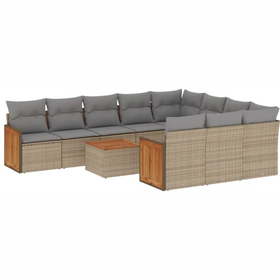 vidaXL 11-delige Tuinset met kussens poly rattan beige, foto 3