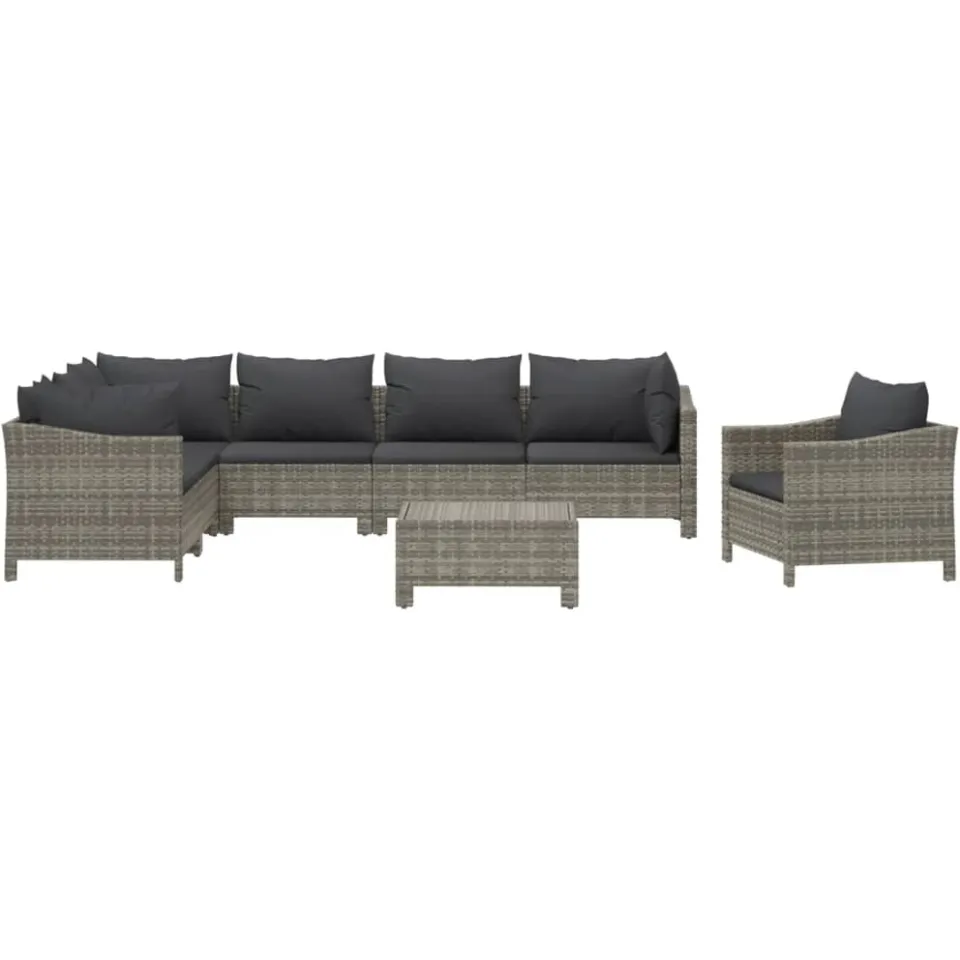 vidaXL 8-delige Loungeset met kussens poly rattan grijs