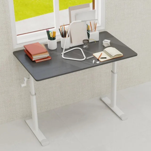 FloraGrace Bureau - Handmatig In Hoogte Verstelbaar Zit-Stabureau - Voor Thuiswerk En Studie - Metaal En Hout - 100x60x60-90 Cm - Grijs