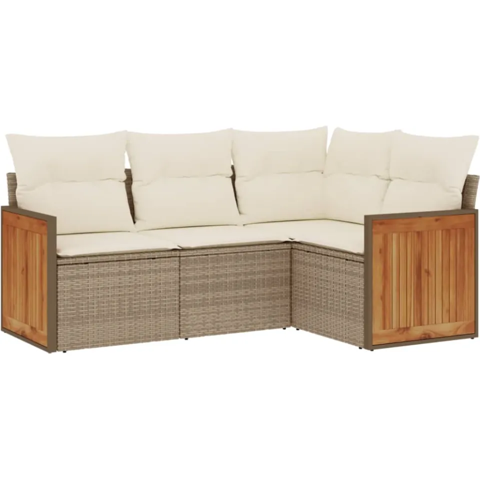 vidaXL 4-delige Loungeset met kussens poly rattan beige, foto 3