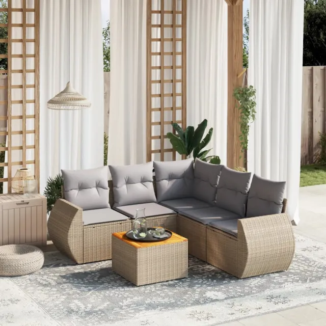 vidaXL 6-delige Loungeset met kussens poly rattan grijs, foto 2