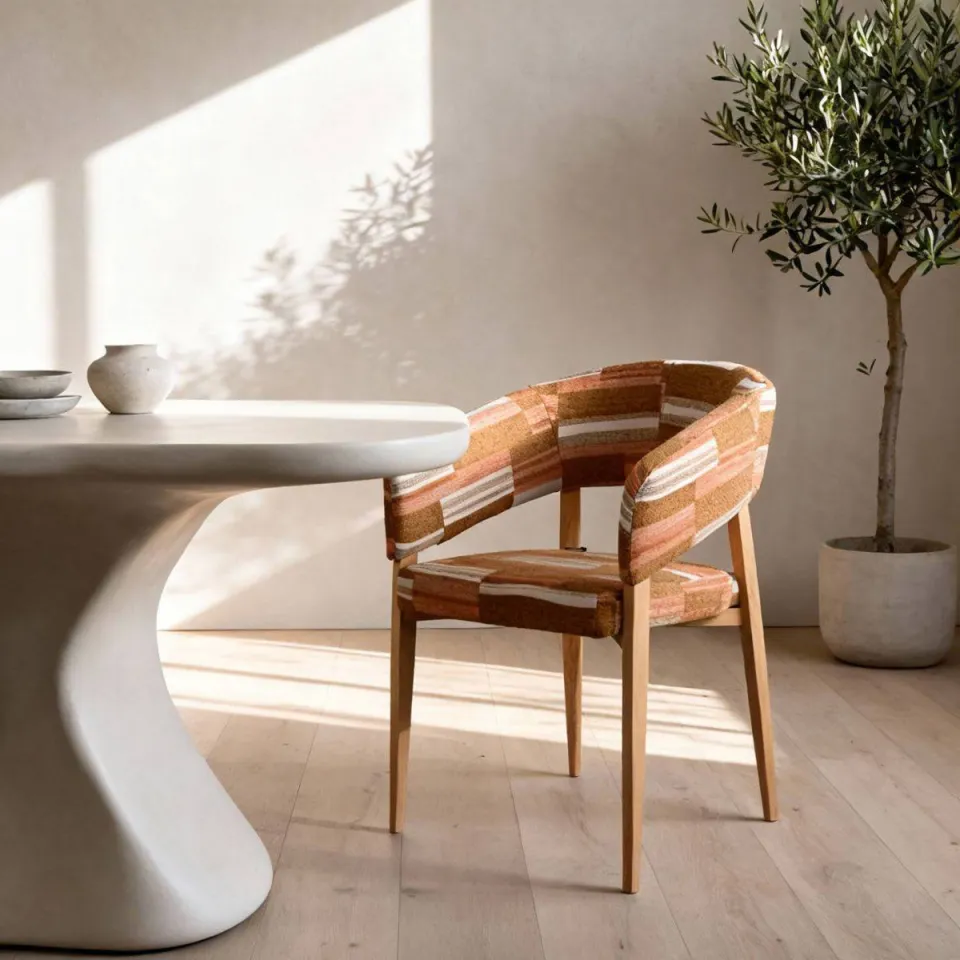 Giga Meubel Eetkamerstoel Malmö - Terracotta/Naturel Stof, foto 5