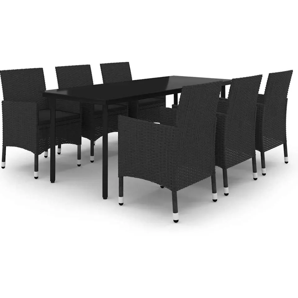 vidaXL 7-delige Tuinset met kussens poly rattan en glas zwart, foto 3