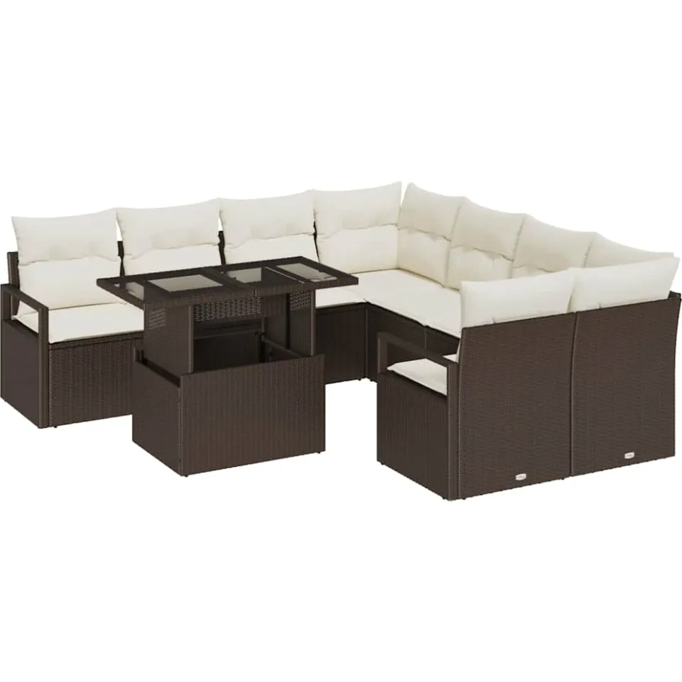 vidaXL Tuin Sofa Set 9 st Bruin Poly riet