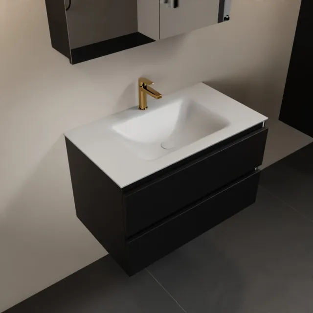 Mondiaz AIVY 80cm badmeubel Urban, wastafel Talc solid surface midden 1 kraangat met spiegelkast (AI-351171TALC-SI - AI-M80URMI - AI-C80URMI)