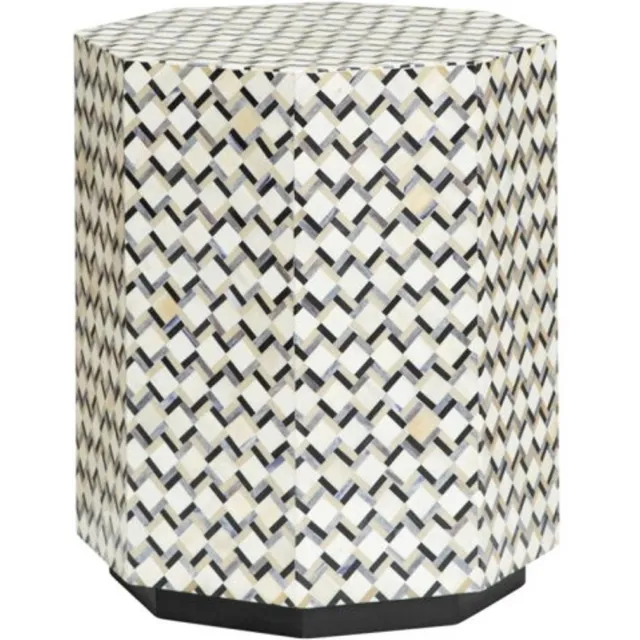Tower Living Bijzettafel Brendola - Achthoek Wit/Zwart Bone inlay - 45x45x55cm