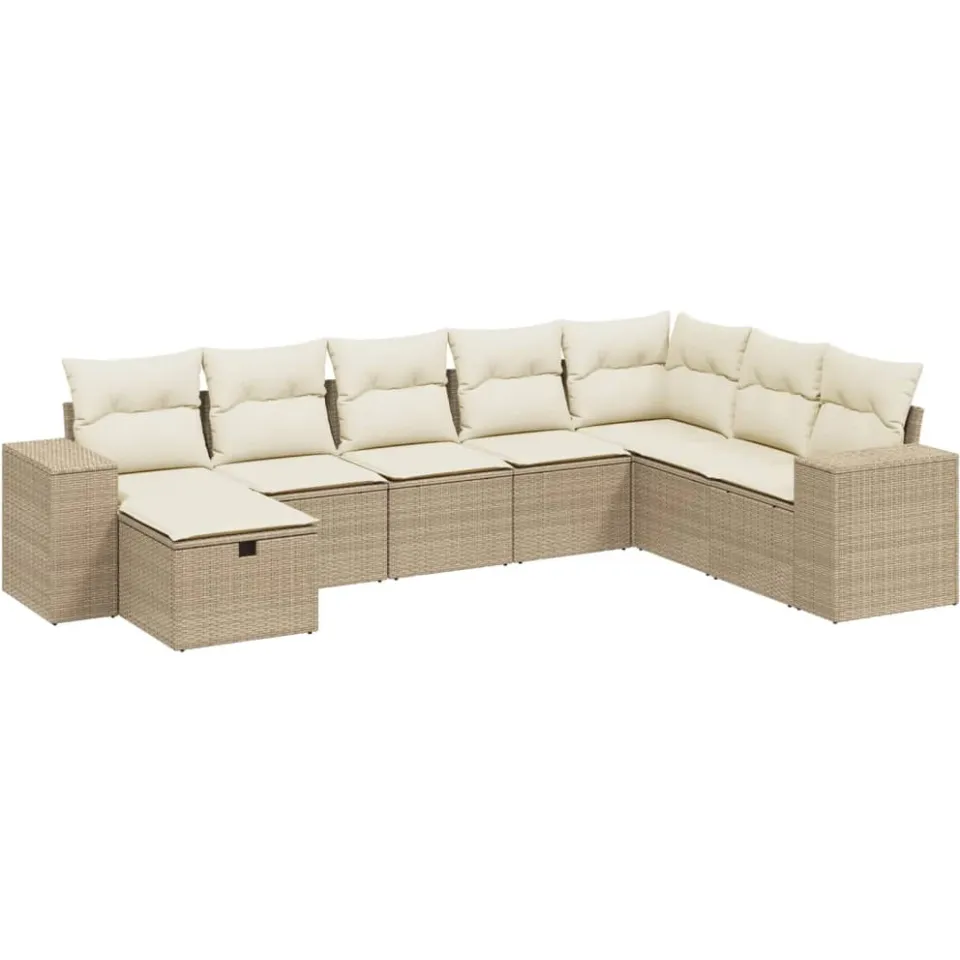 vidaXL 8-delige Loungeset met kussens poly rattan beige, foto 3
