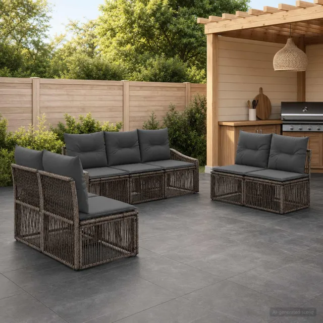 vidaXL Tuinbankenset 7 st Grijs poly rattan, foto 2