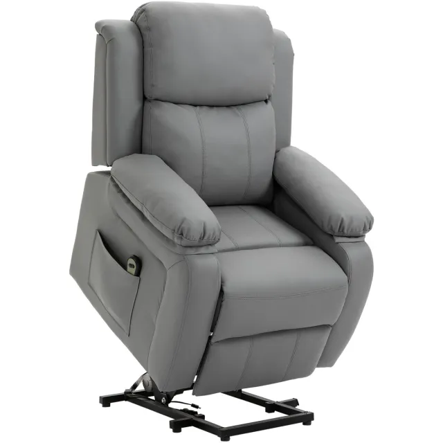 Homona Elektrische sta-opfauteuil - Verstelbaar tot 160° - Met voetensteun en afstandsbediening - Kunstleer - 76 x 90 x 105 cm - Grijs