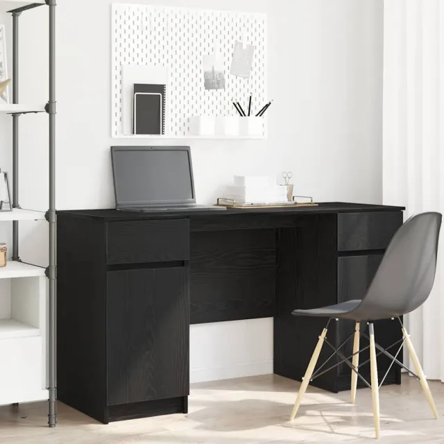 vidaXL Bureau Zwart eiken 140 x 49 x 76 cm Bewerkt hout, foto 2