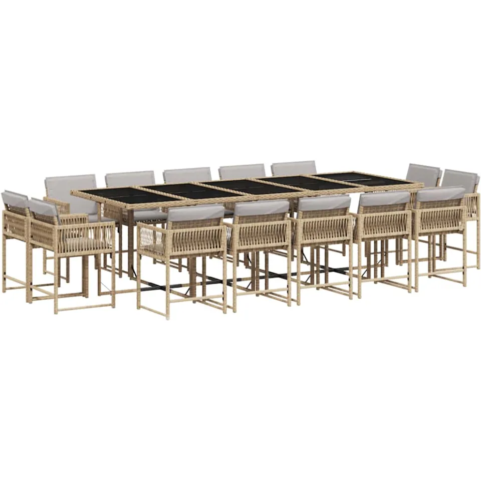 vidaXL 15-delige Tuinset met kussens poly rattan gemengd beige, foto 3