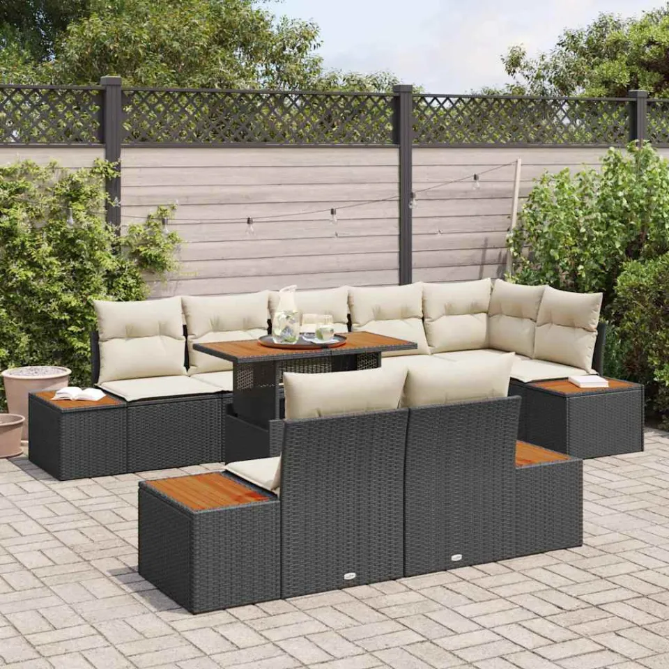 vidaXL Tuin Sofa Set 9 st Zwart Poly riet, foto 3