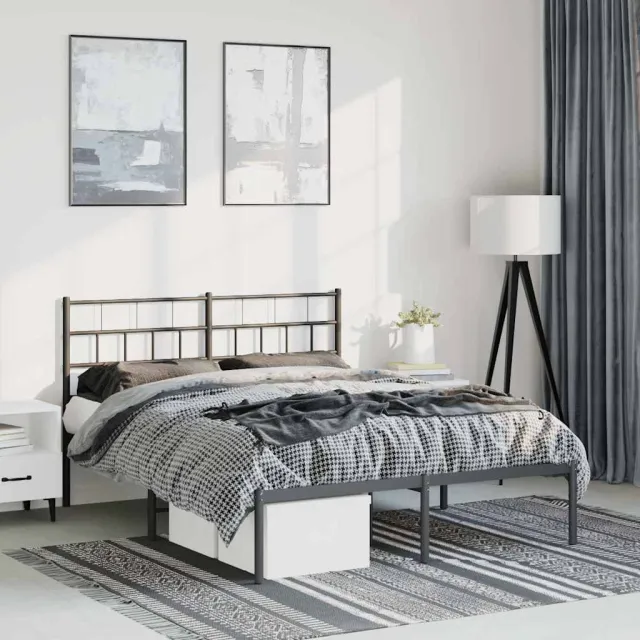 vidaXL Bedframe met hoofdbord metaal zwart 135x190 cm