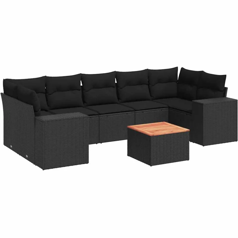vidaXL 8-delige Loungeset met kussens poly rattan zwart